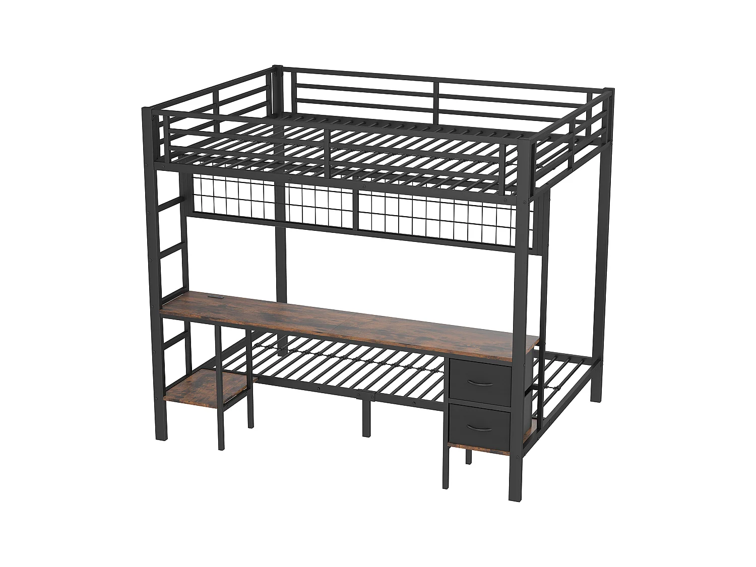 Lit superposé 140x200cm - avec tiroir - avec bureau - avec éclairage LED + USB - noir (sans matelas)