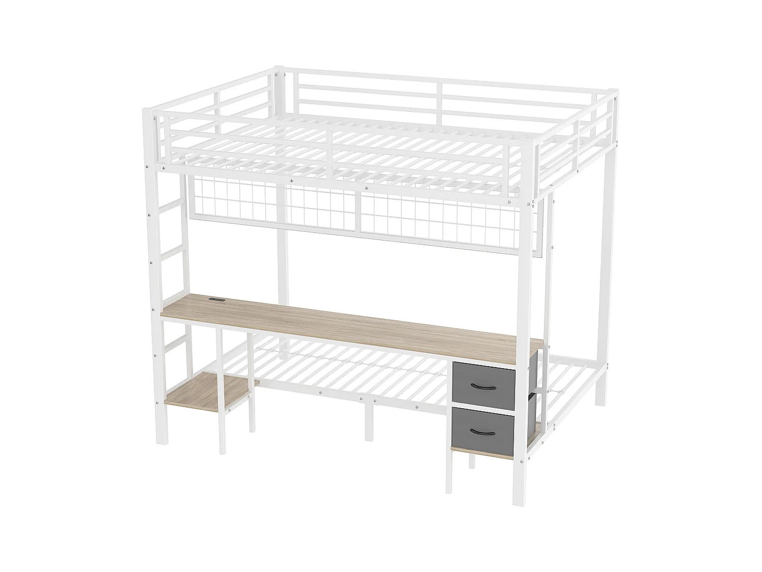 Lit superposé 140x200cm - avec tiroir - avec bureau - avec éclairage LED + USB - blanc (sans matelas)