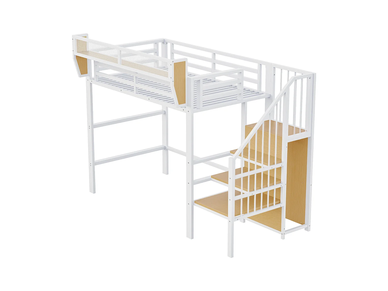 Lit mezzanine 90x200cm - avec échelle - rangements modulables - métal - blanc (sans matelas)