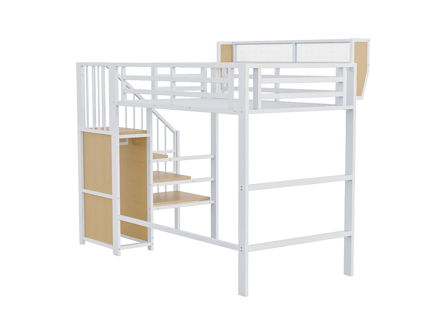 Lit mezzanine 90x200cm - avec échelle - rangements modulables - métal - blanc (sans matelas)
