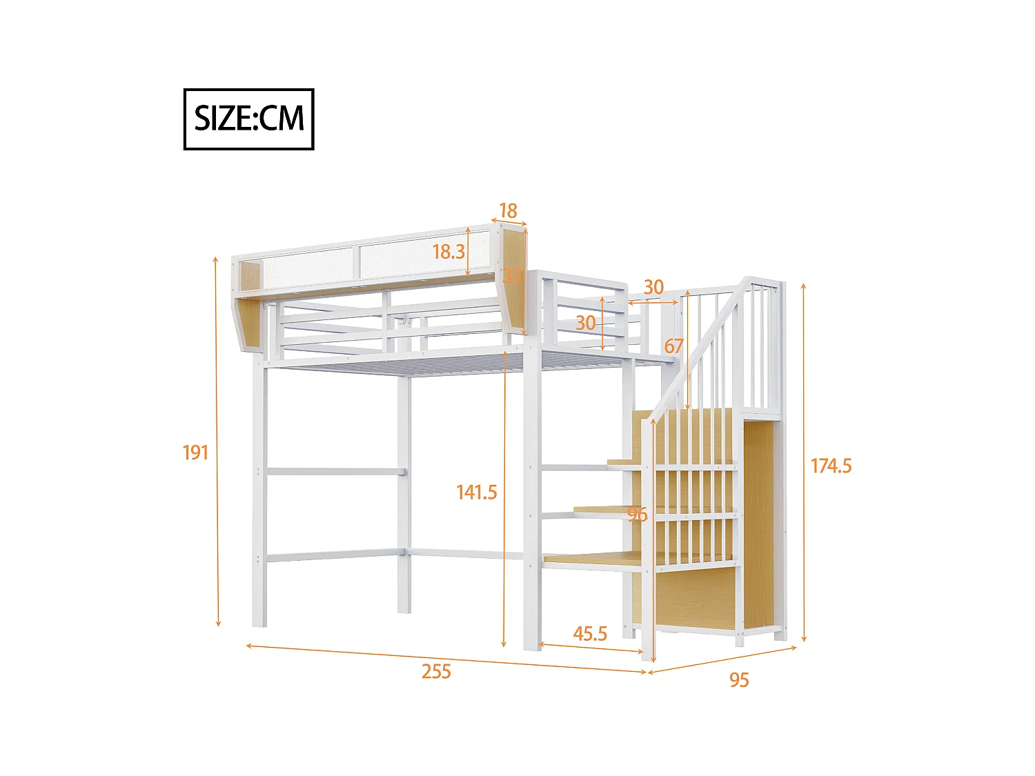 Hochbett 90×200 cm - mit Leiter - modulare Stauräume - Metall - weiß (ohne Matratze)