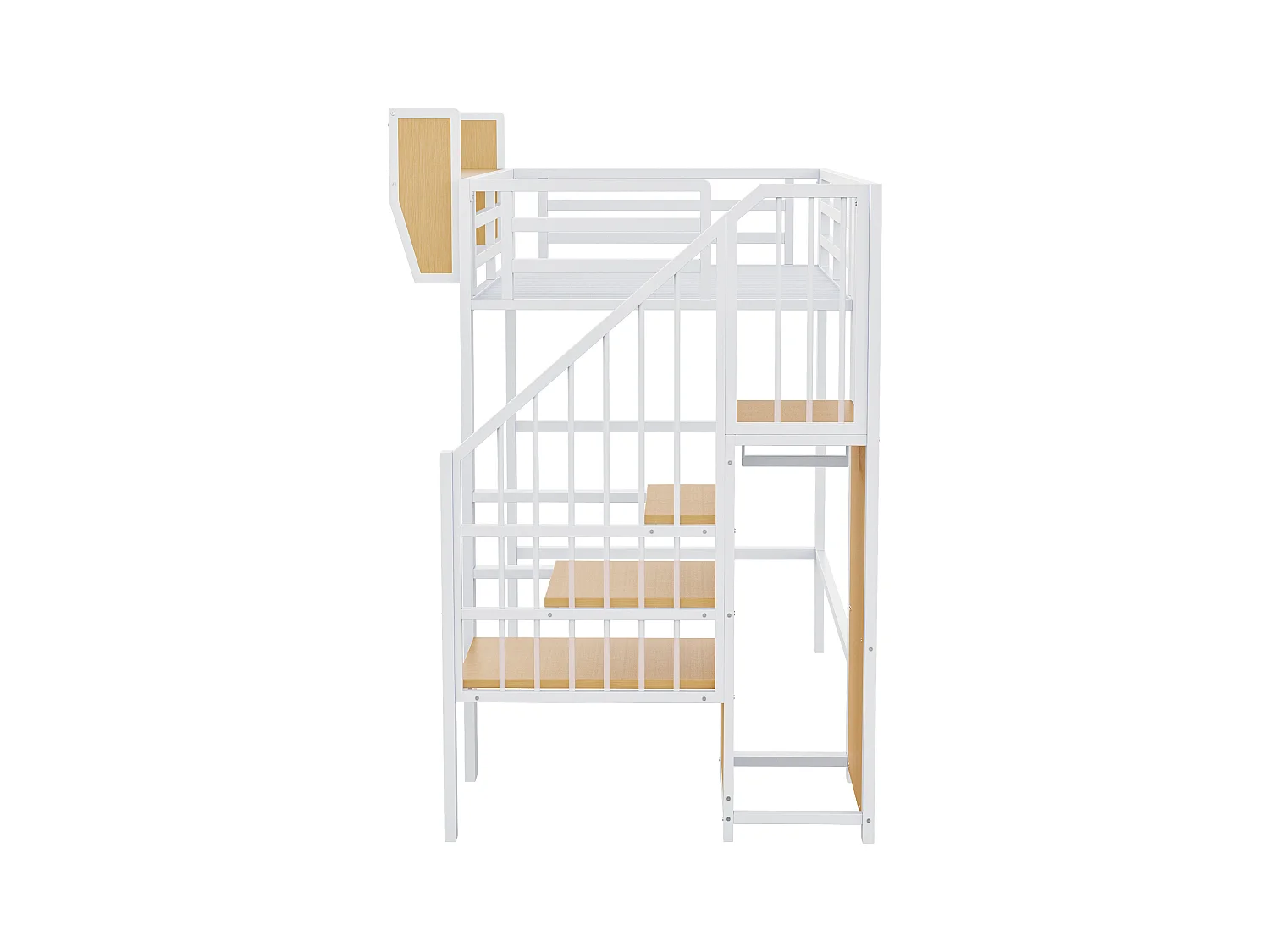Hochbett 90×200 cm - mit Leiter - modulare Stauräume - Metall - weiß (ohne Matratze)