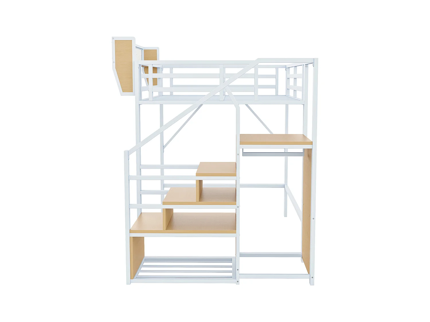 Lit mezzanine 140x200cm - avec échelle - rangements modulables - métal - blanc (sans matelas)