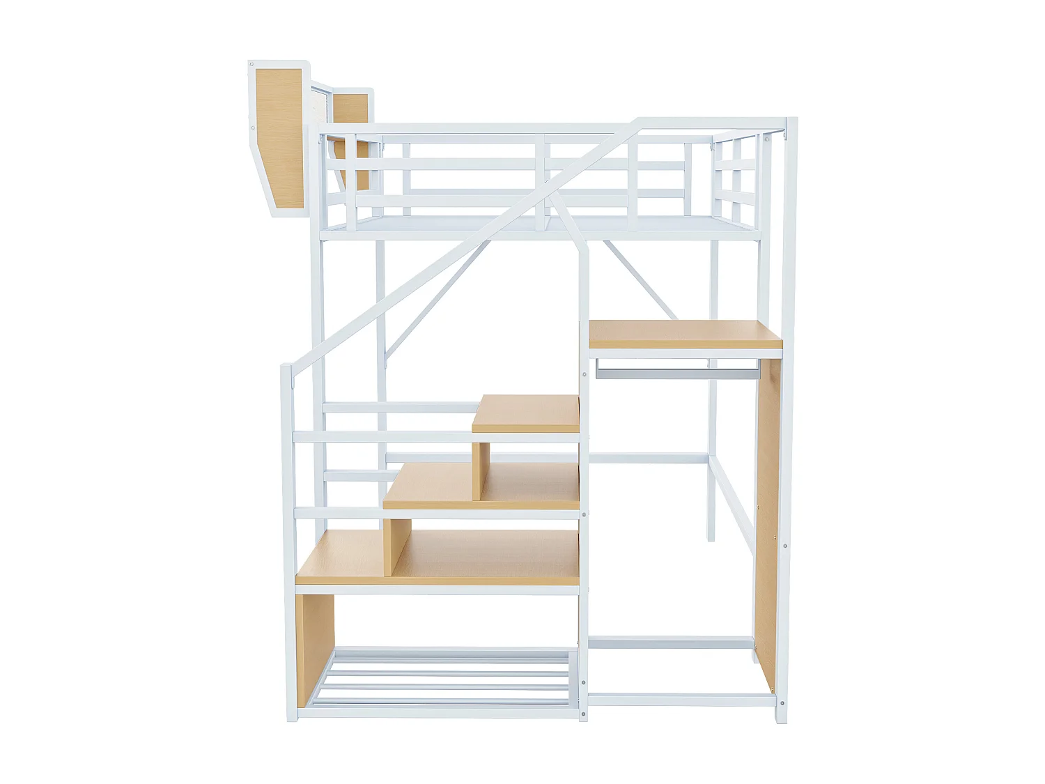 Lit mezzanine 140x200cm - avec échelle - rangements modulables - métal - blanc (sans matelas)