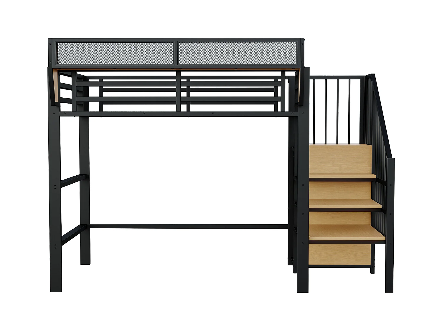 Hoogslaper 90×200 cm - met ladder - modulaire opbergruimte - metaal - zwart (zonder matras)