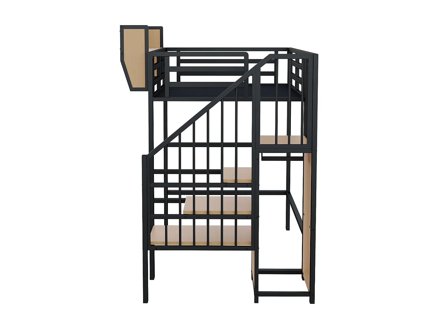 Lit mezzanine 90x200cm - avec échelle - rangements modulables - métal - noir (sans matelas)