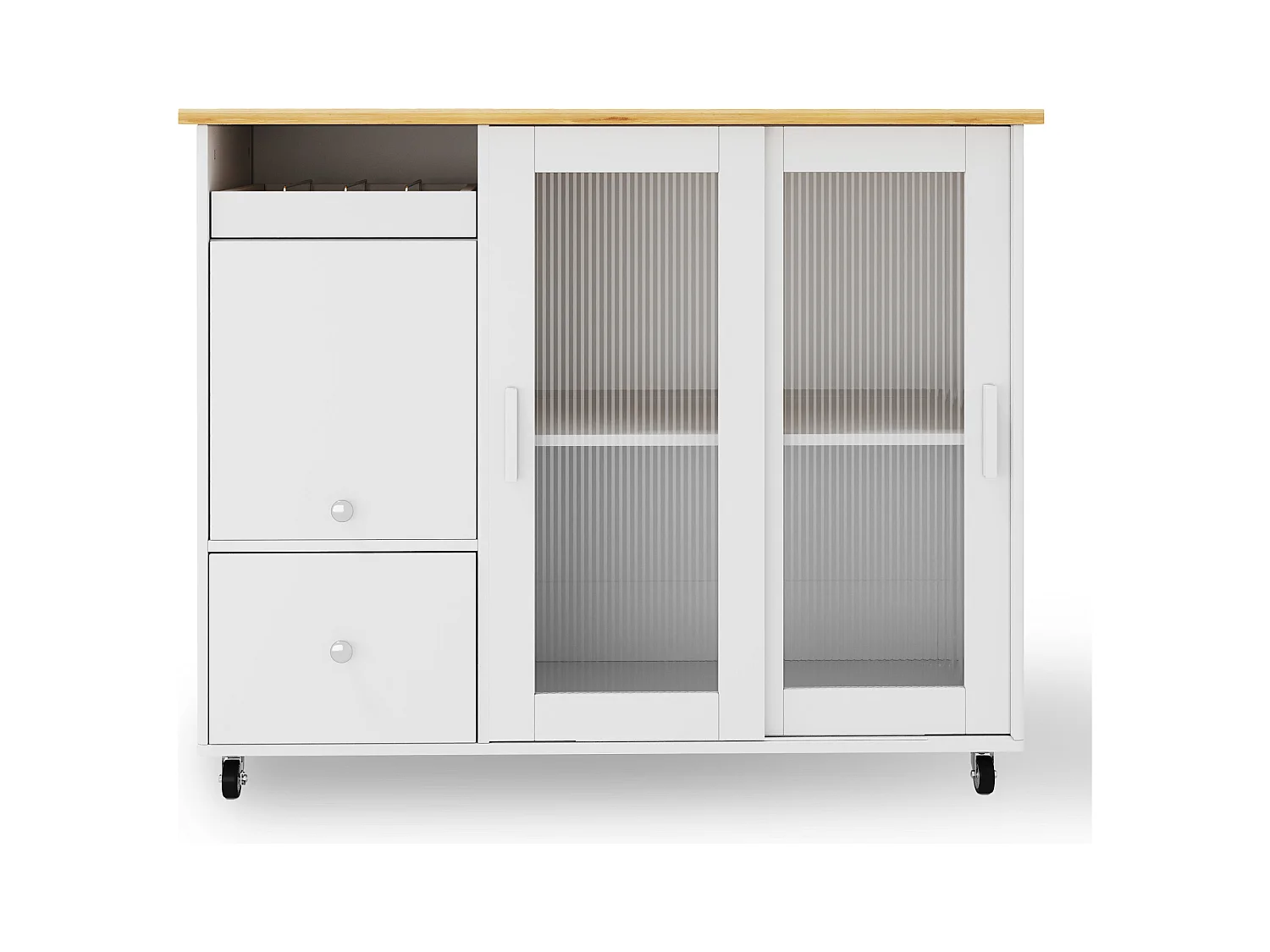 Ilot central de cuisine mobile - plateau extensible - 2 tiroirs et 2 portes coulissante - MDF - Blanc