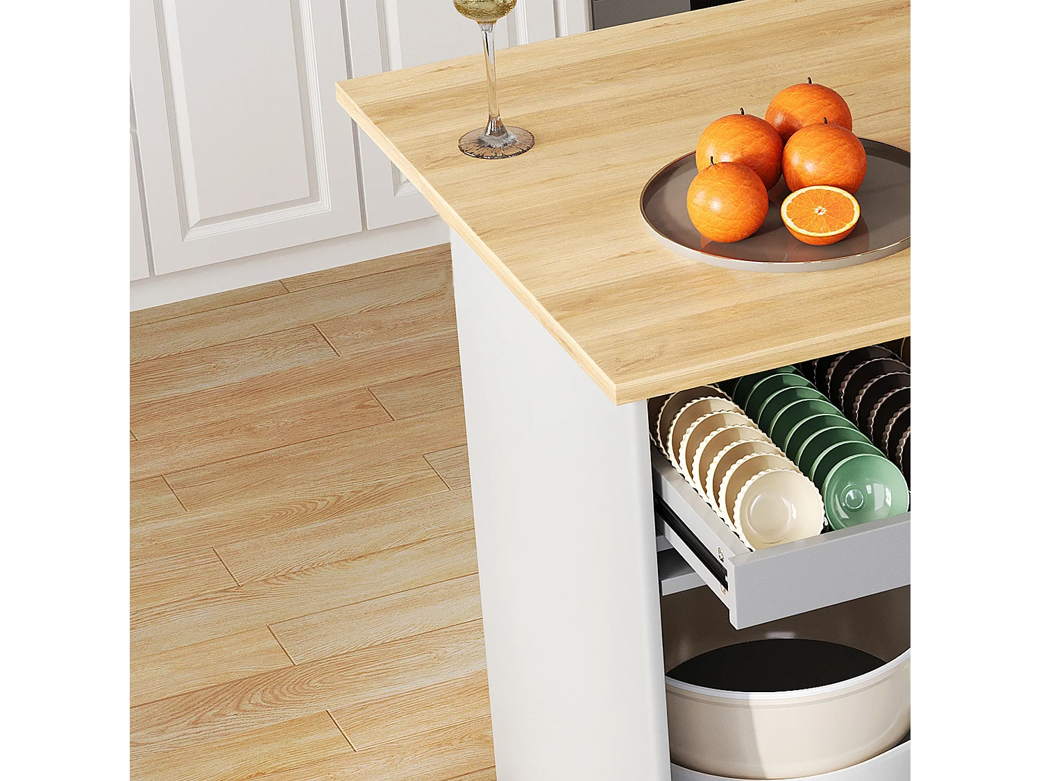 Mobilna wyspa kuchenna - blat rozsuwany - 2 szuflady i 2 drzwi przesuwne - MDF - szary