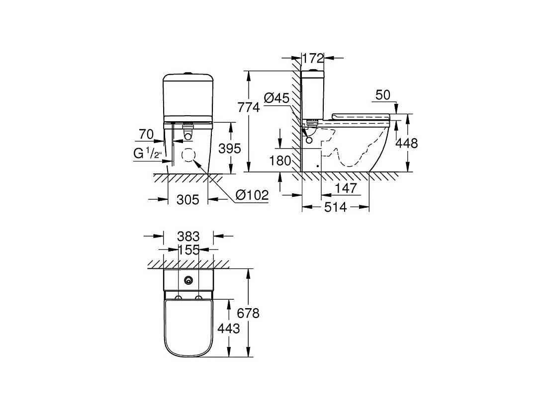 WC à poser sans bride GROHE Euro Ceramic + Tabouret physiologique Blanc