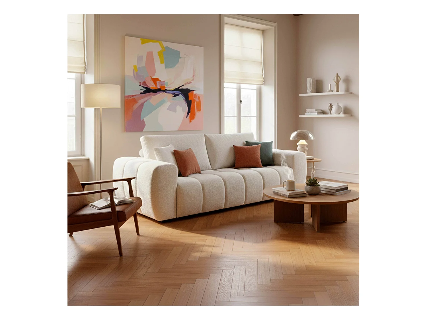 Canapé droit 3 places écru