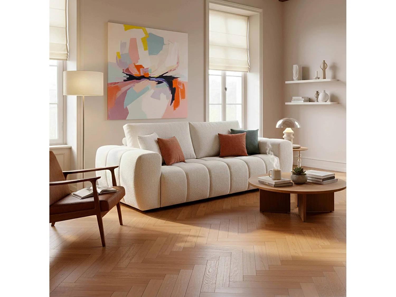 3-zits rechte ecru bank L 238 cm