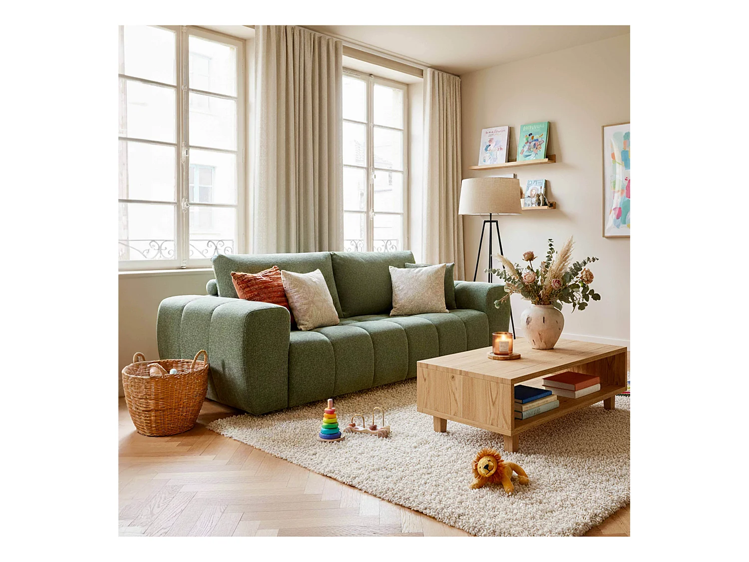 Canapé droit 3 places vert