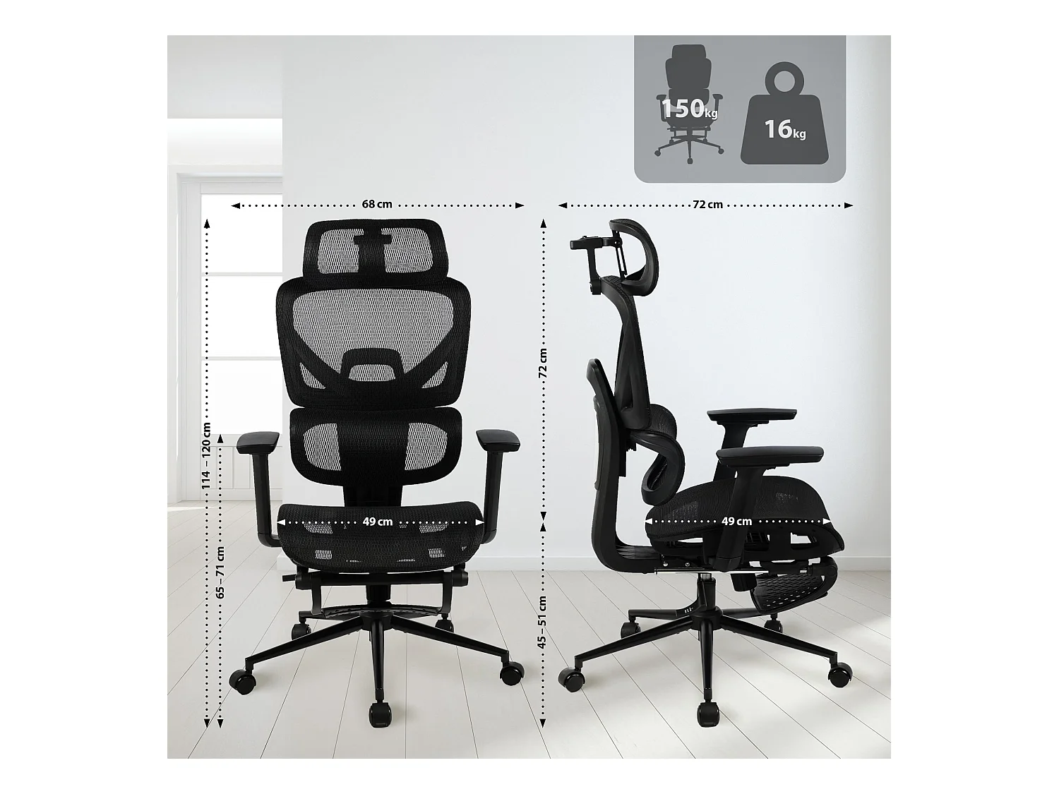 Chaise de bureau - Tissu - Noir - Beresford