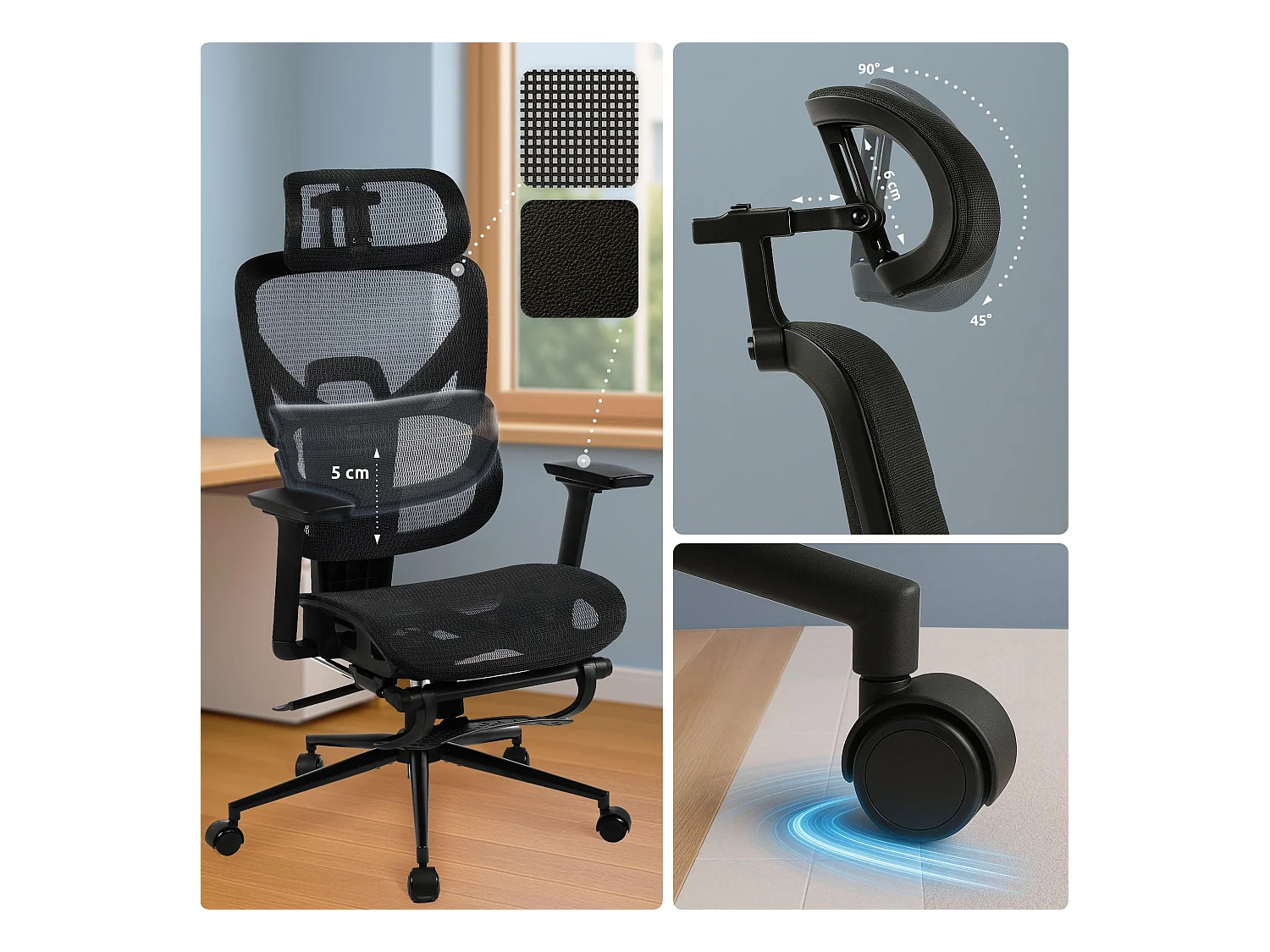 Chaise de bureau - Tissu - Noir - Beresford