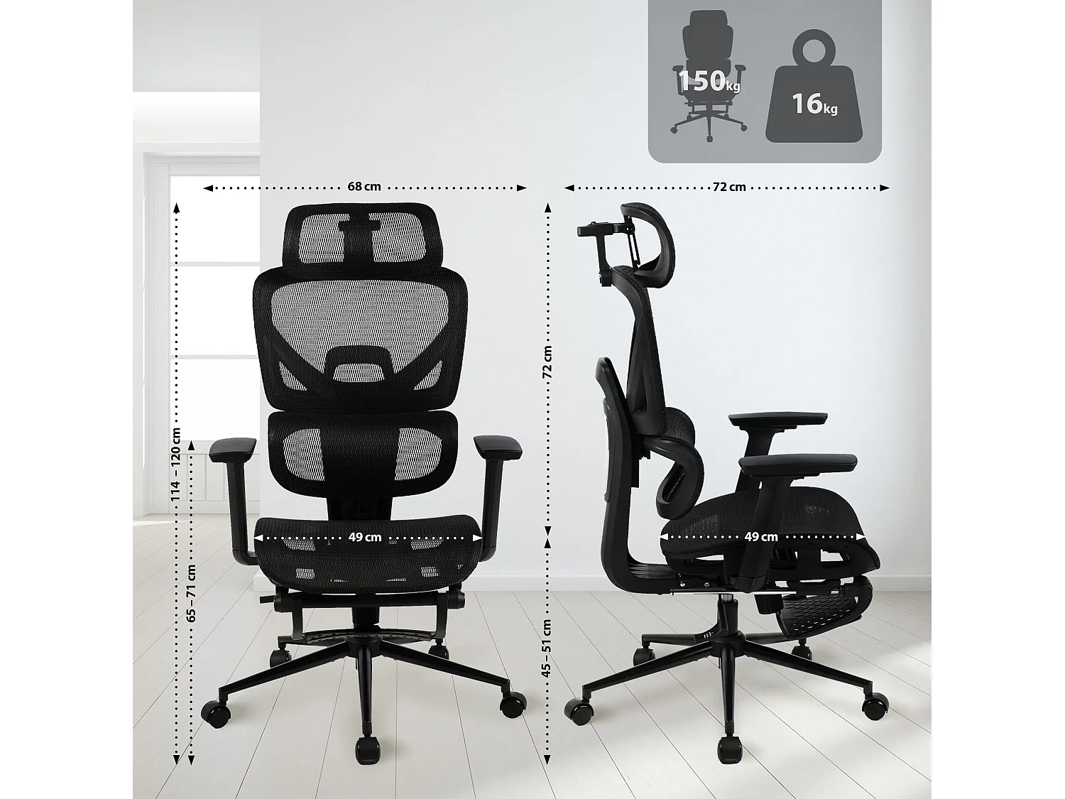 Chaise de bureau - Tissu - Noir - Beresford