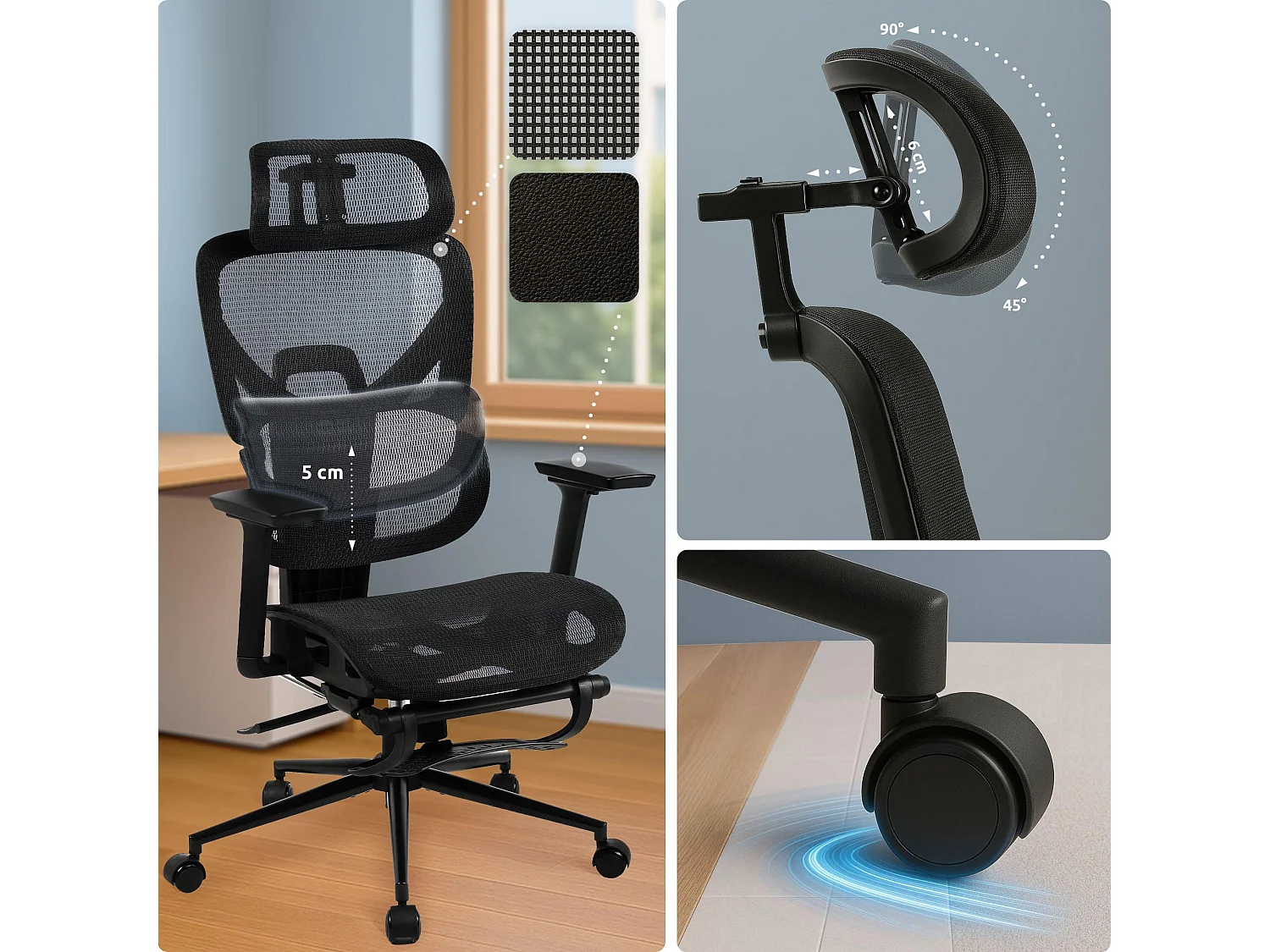 Chaise de bureau - Tissu - Noir - Beresford