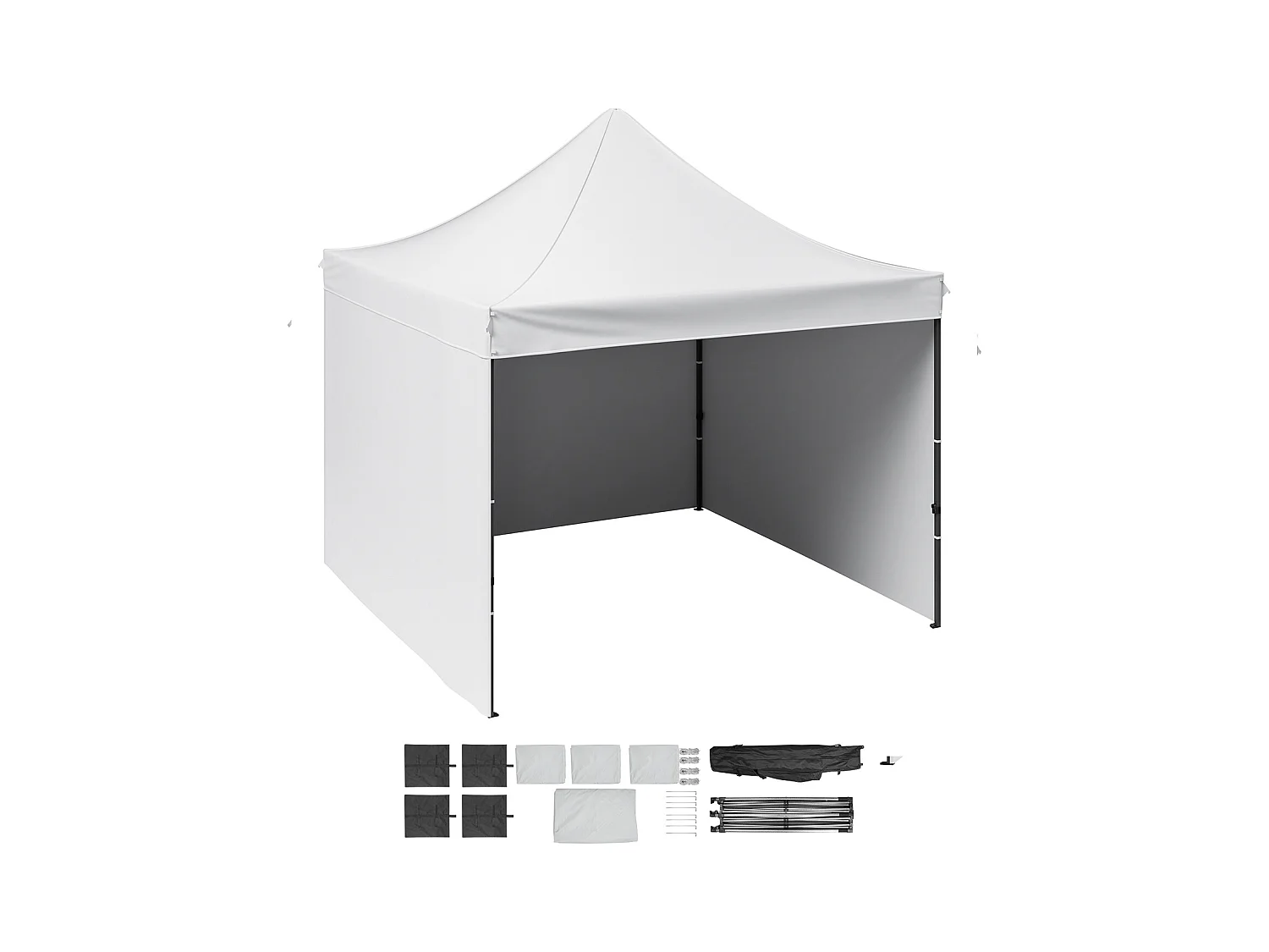 Tonnelle SucceBuy Auvent Pop-Up Blanc de 3 x 3 m avec Parois Latérales, Sac