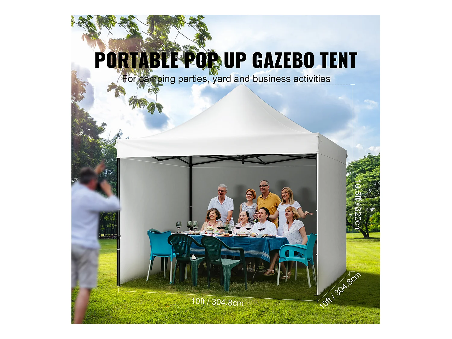 Tonnelle SucceBuy Auvent Pop-Up Blanc de 3 x 3 m avec Parois Latérales, Sac
