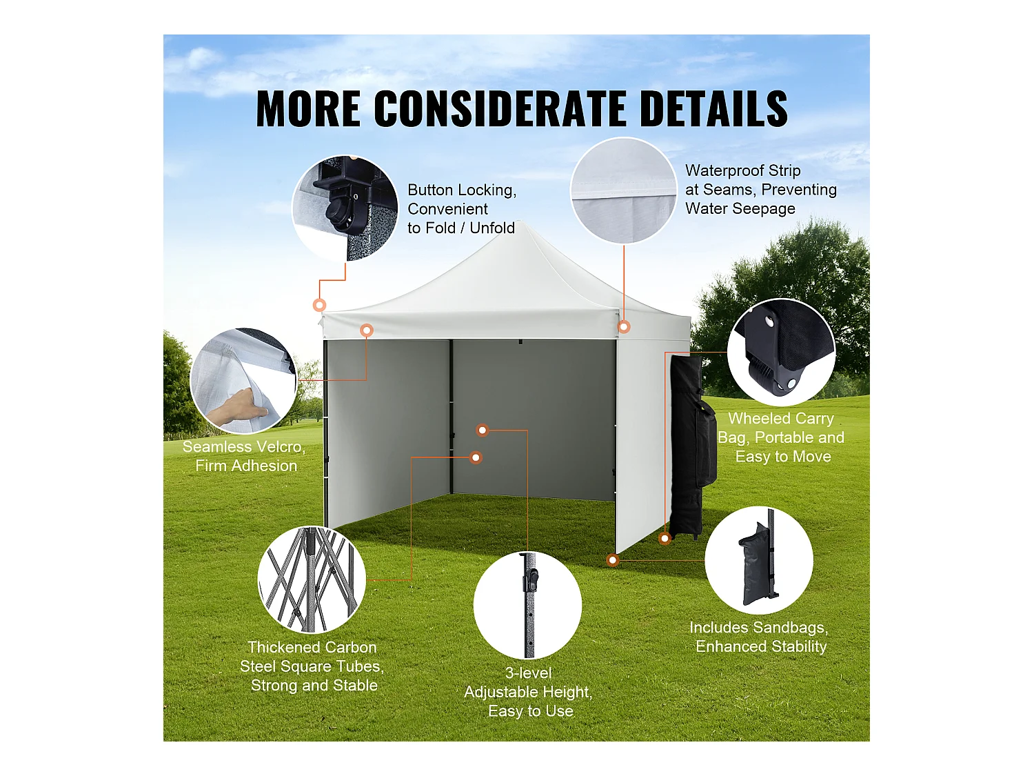 Tonnelle SucceBuy Auvent Pop-Up Blanc de 3 x 3 m avec Parois Latérales, Sac