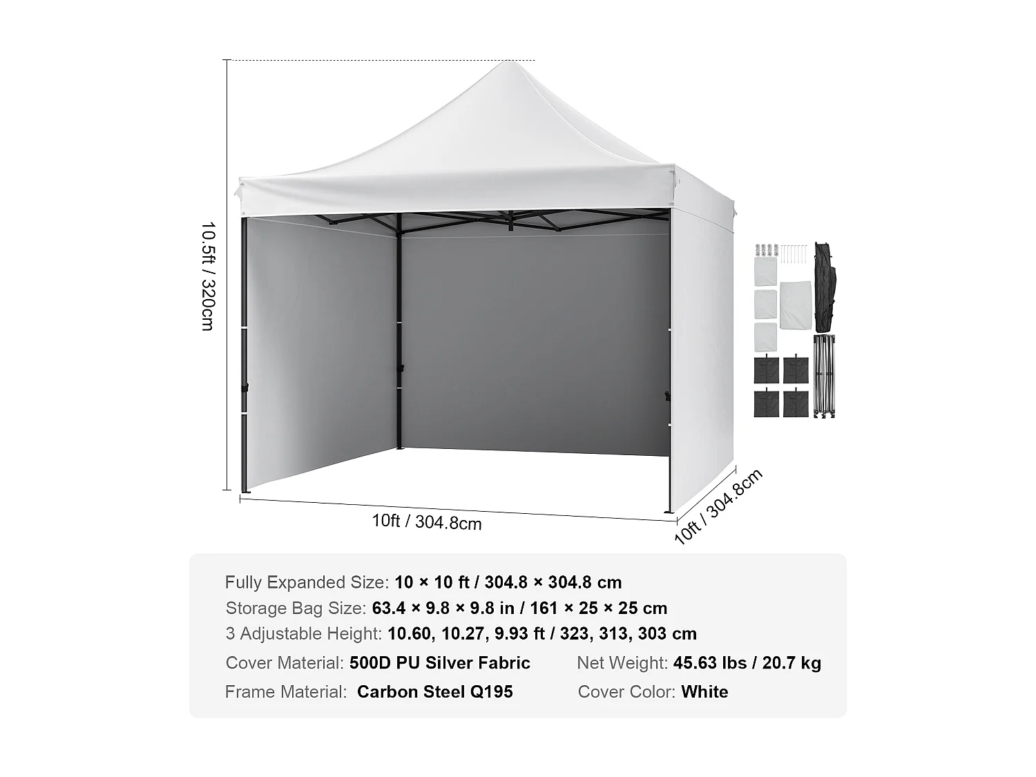 Witte Pop-Up Luifel SucceBuy 3 x 3M met Zijwanden, Tas