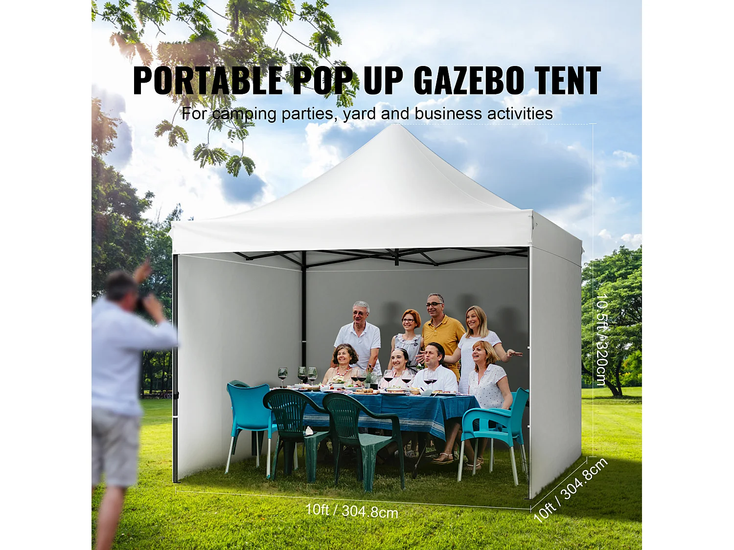 Witte Pop-Up Luifel SucceBuy 3 x 3M met Zijwanden, Tas