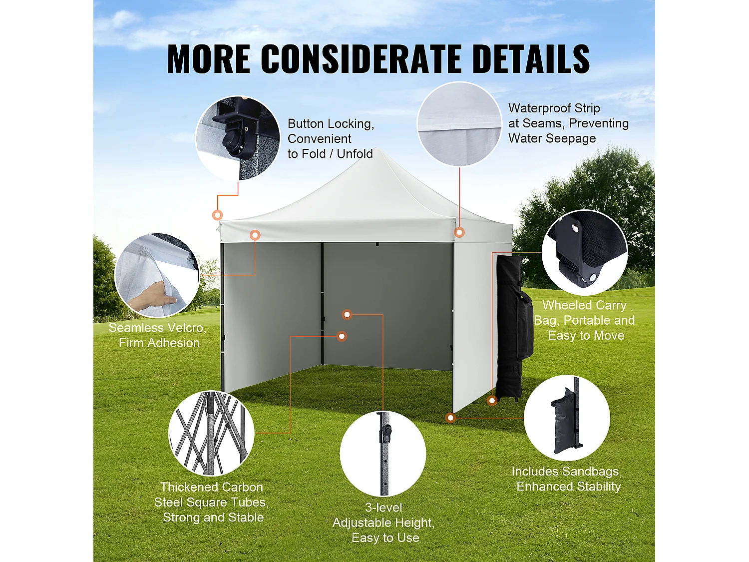 Witte Pop-Up Luifel SucceBuy 3 x 3M met Zijwanden, Tas