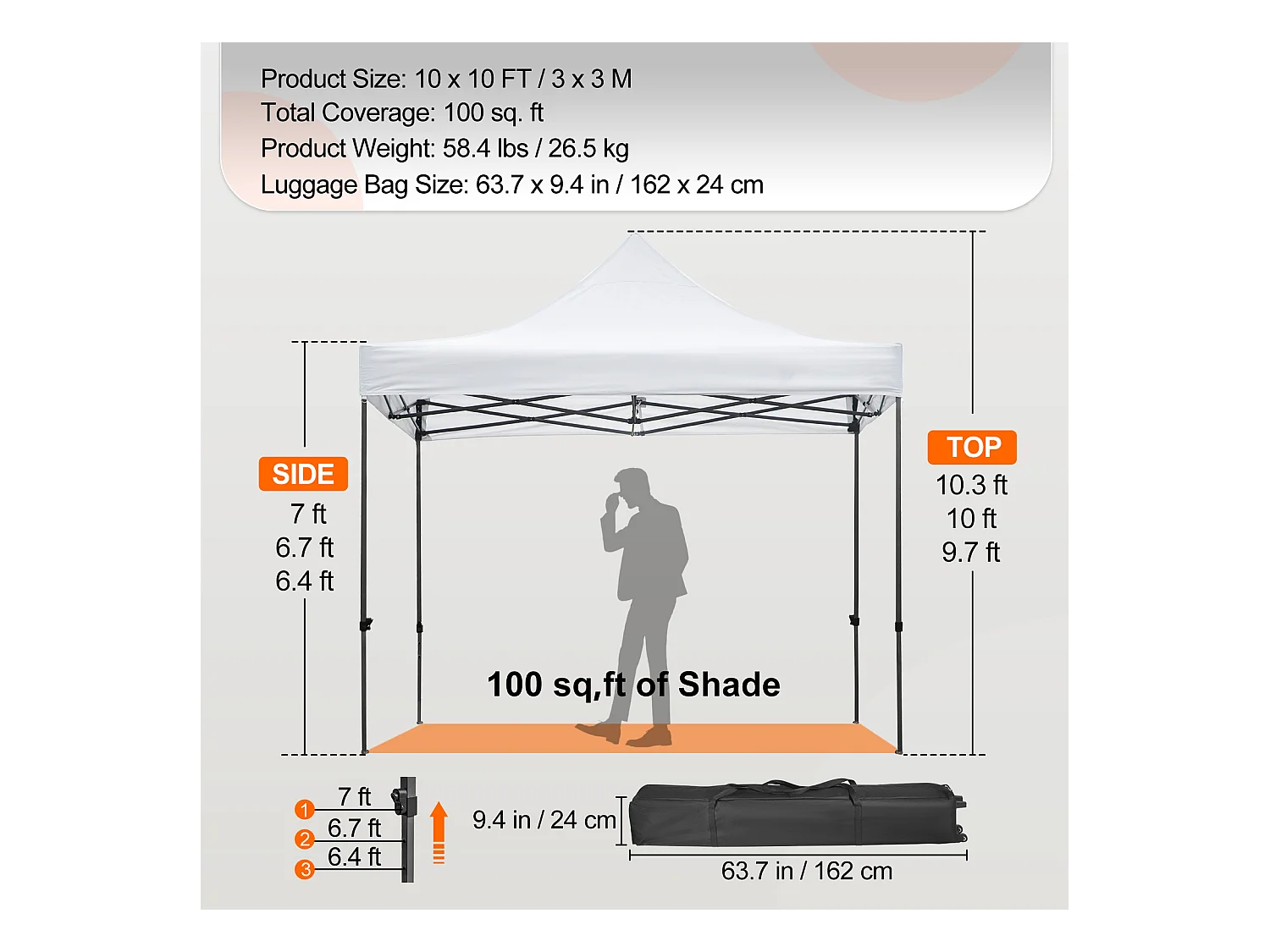 Tonnelle SucceBuy Tente à Baldaquin Escamotable Gazebo D'extérieur 10 x 10 Pi Parois Latérales Blanc