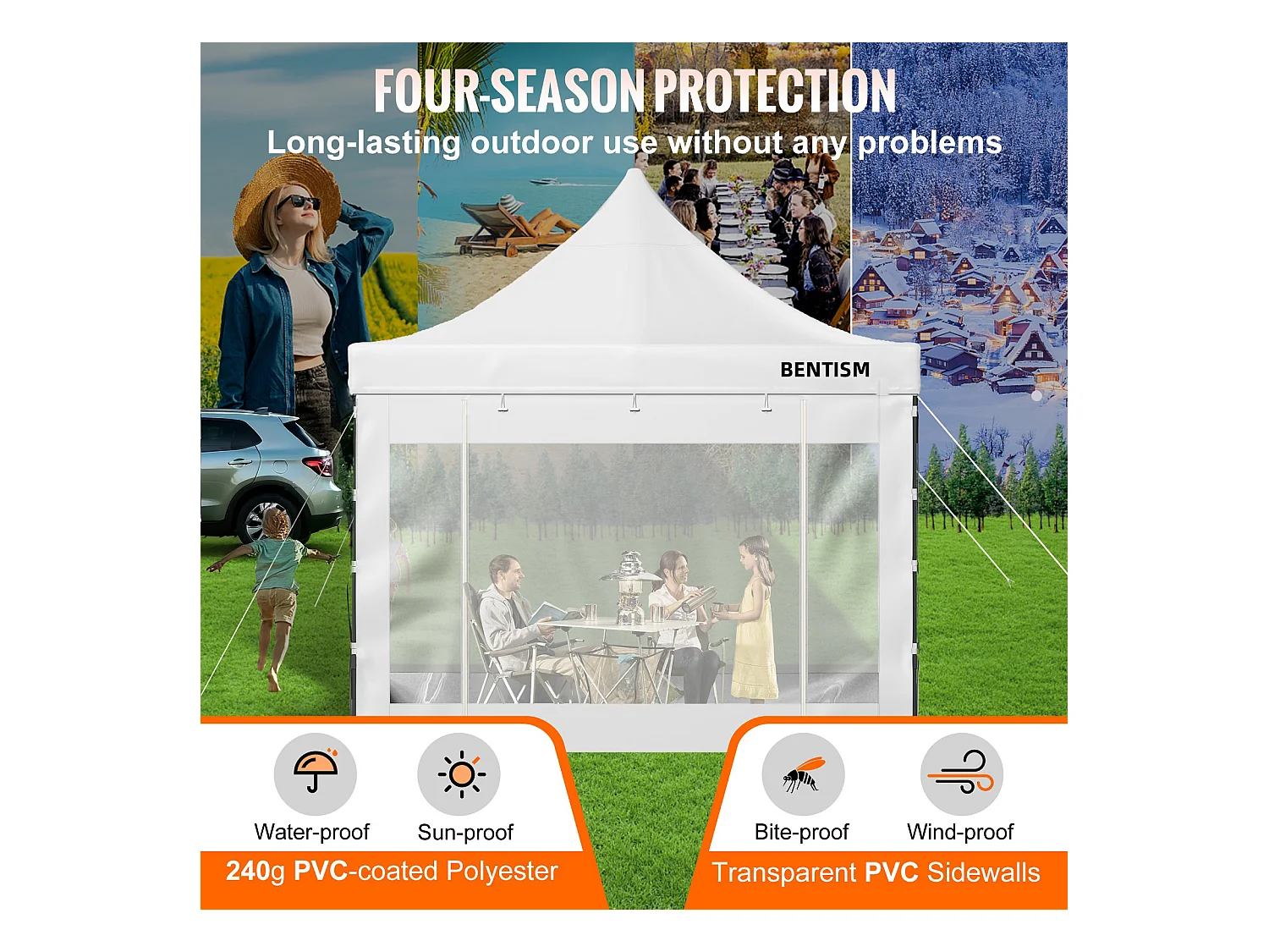 Tonnelle SucceBuy Tente à Baldaquin Escamotable Gazebo D'extérieur 10 x 10 Pi Parois Latérales Blanc