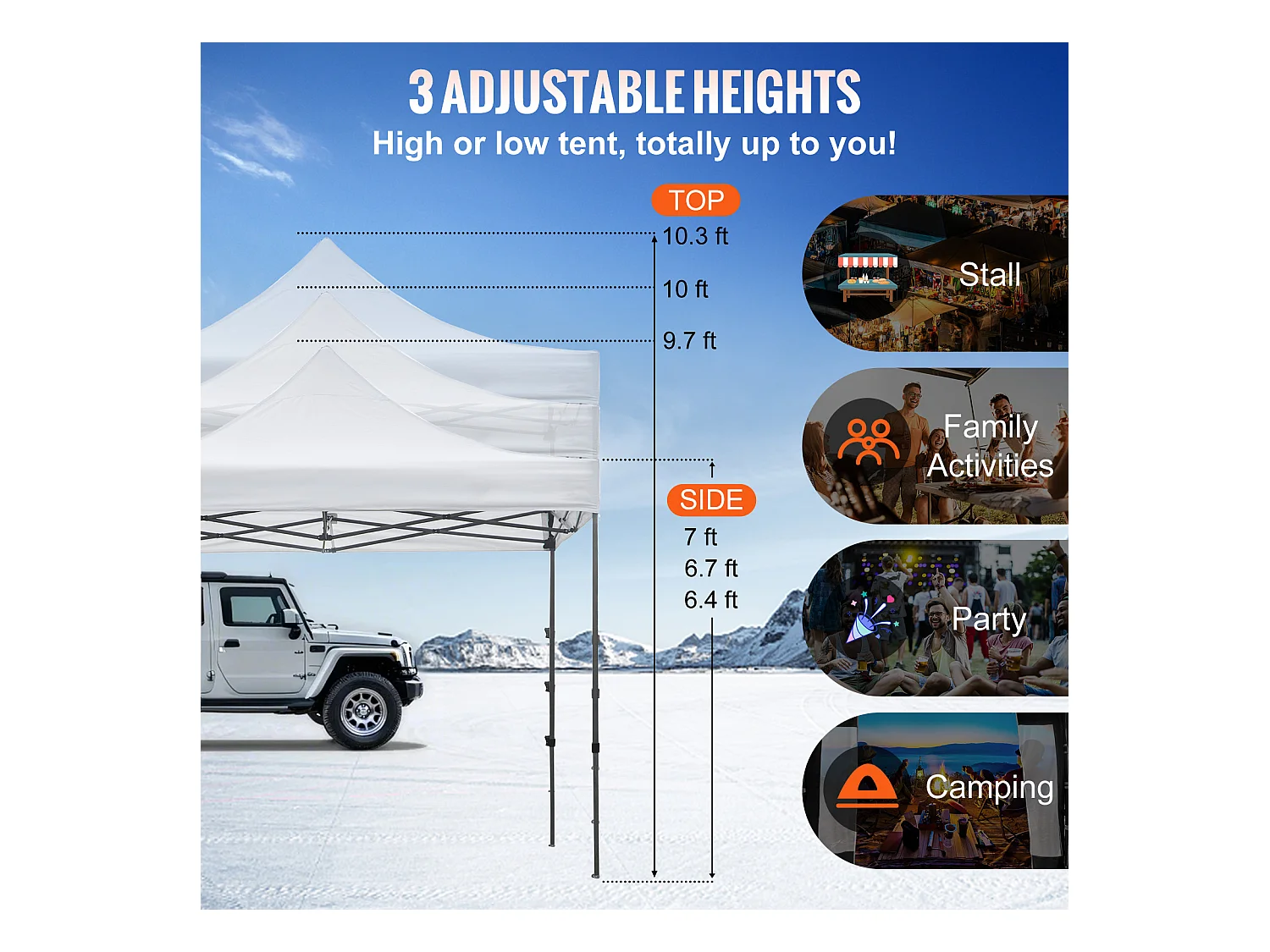 Tonnelle SucceBuy Tente à Baldaquin Escamotable Gazebo D'extérieur 10 x 10 Pi Parois Latérales Blanc