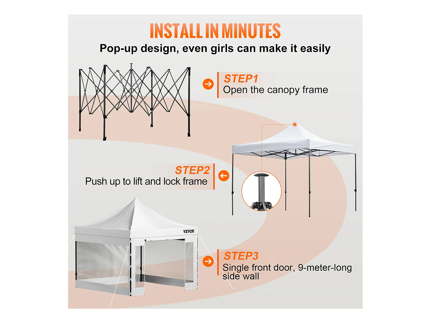 Tonnelle SucceBuy Tente à Baldaquin Escamotable Gazebo D'extérieur 10 x 10 Pi Parois Latérales Blanc