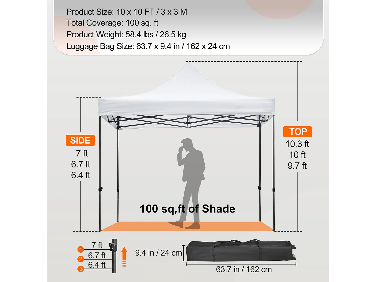 Tonnelle SucceBuy Tente à Baldaquin Escamotable Gazebo D'extérieur 10 x 10 Pi Parois Latérales Blanc