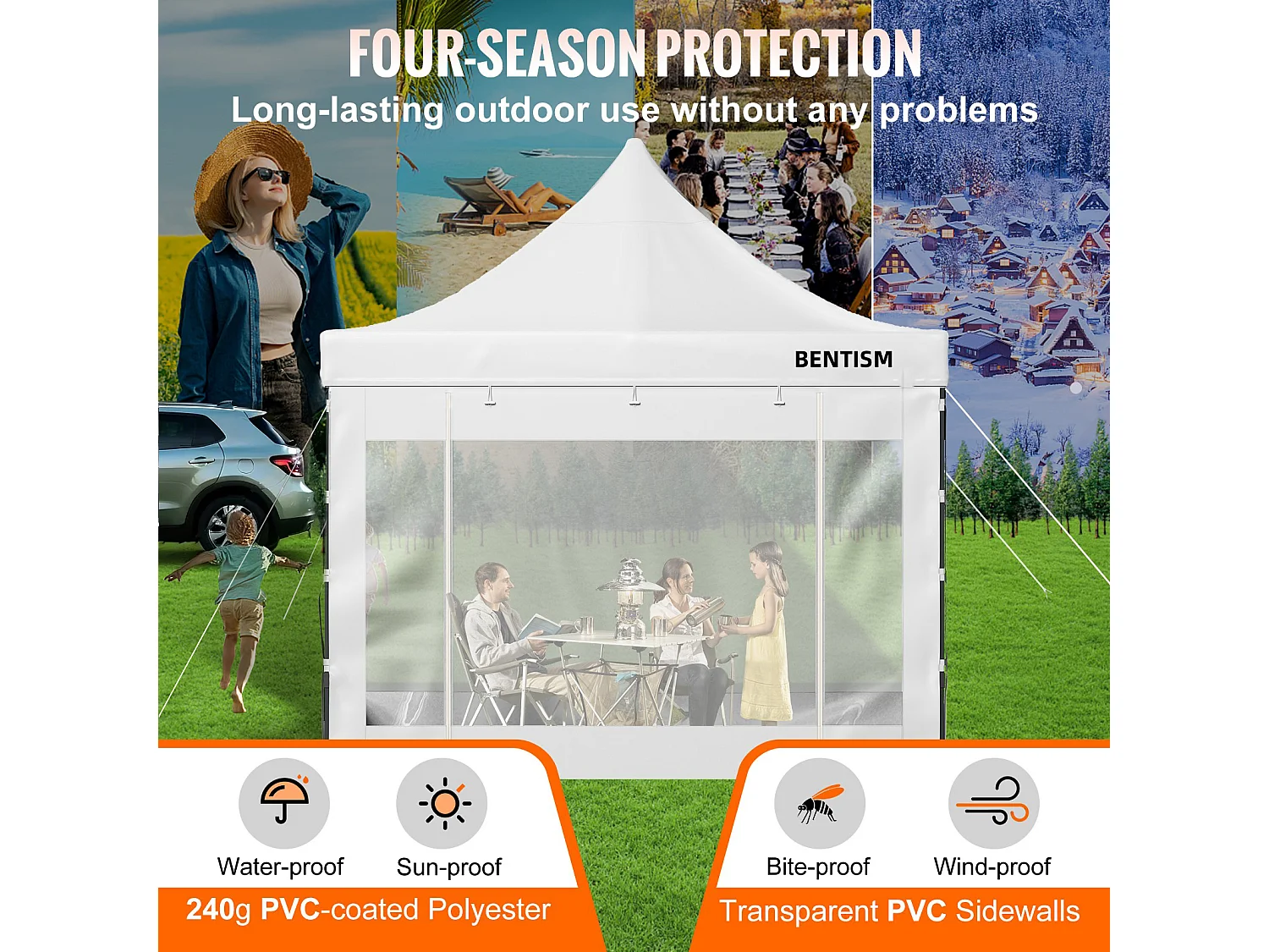 Tonnelle SucceBuy Tente à Baldaquin Escamotable Gazebo D'extérieur 10 x 10 Pi Parois Latérales Blanc