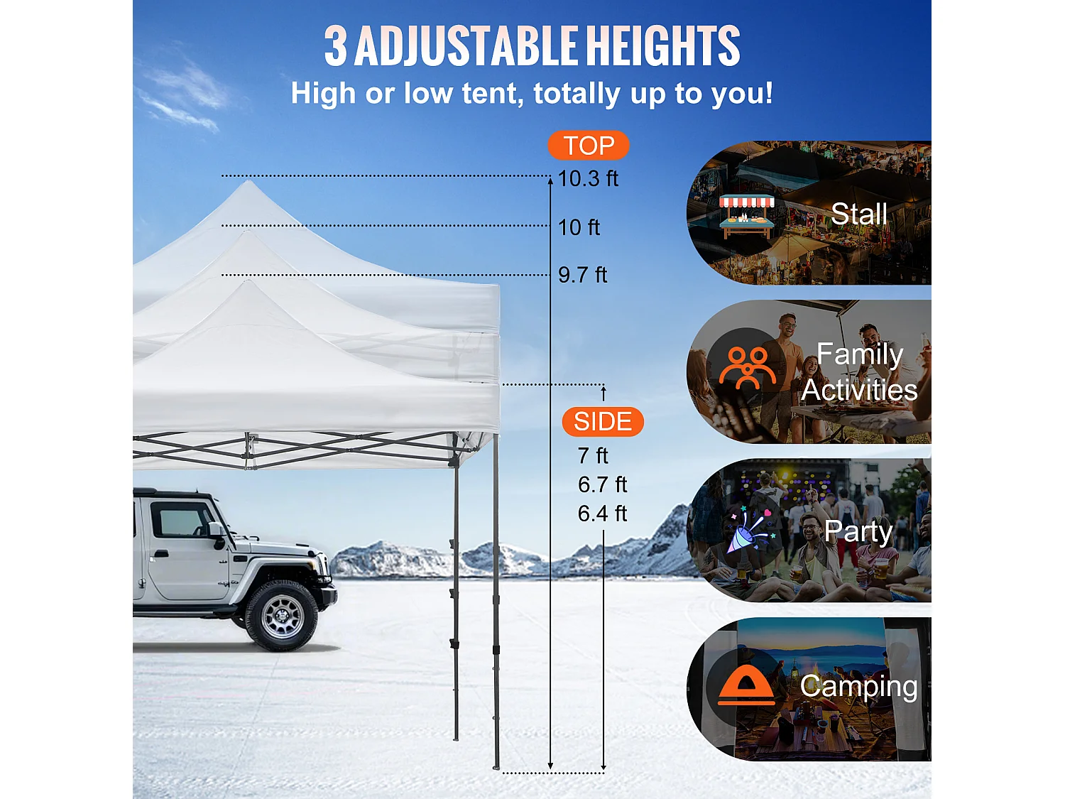 Tonnelle SucceBuy Tente à Baldaquin Escamotable Gazebo D'extérieur 10 x 10 Pi Parois Latérales Blanc