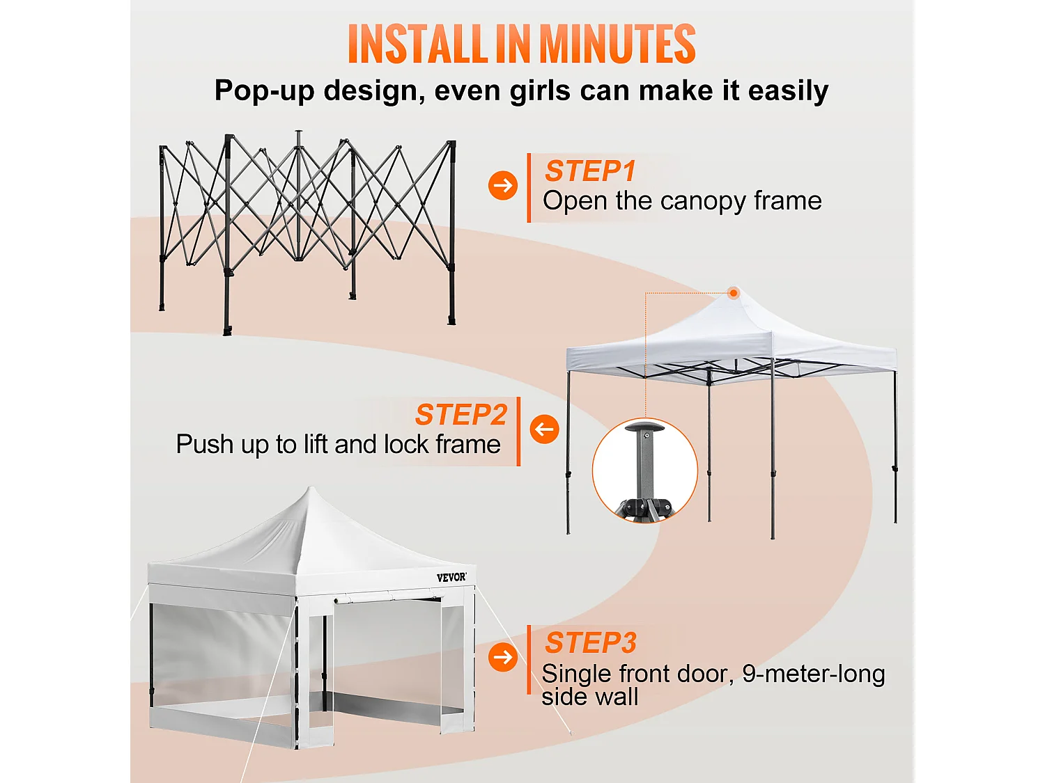 Tonnelle SucceBuy Tente à Baldaquin Escamotable Gazebo D'extérieur 10 x 10 Pi Parois Latérales Blanc
