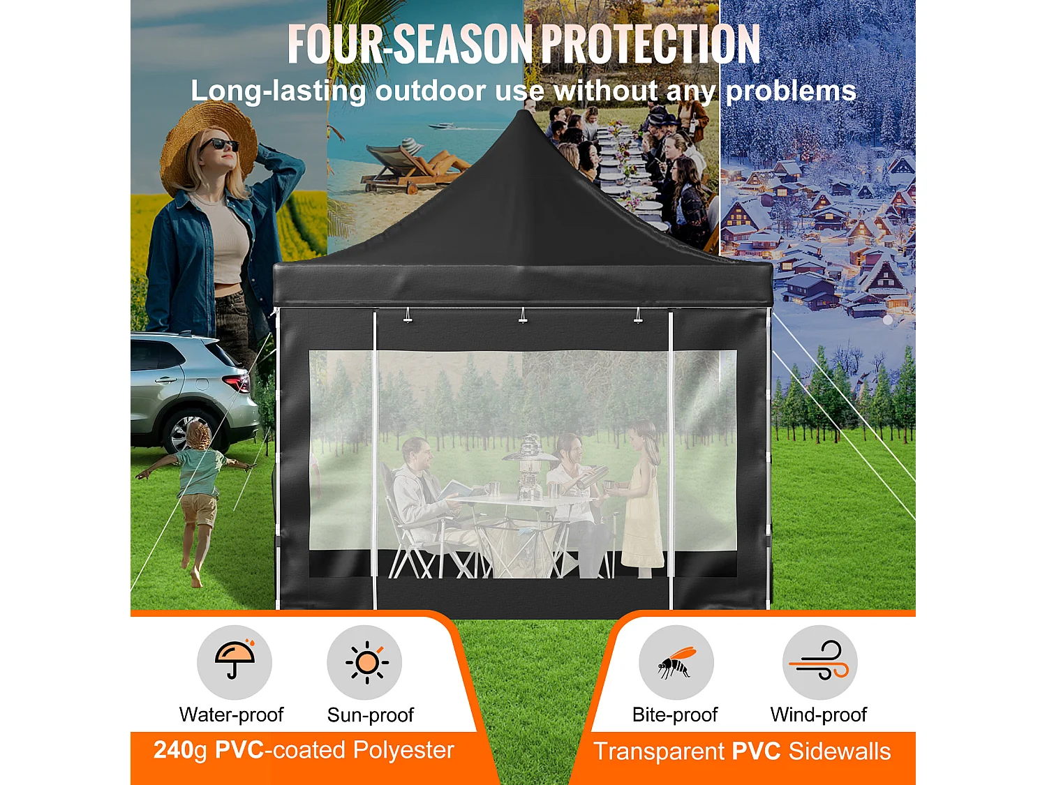 10x10 FT Pop-Up Luifeltent SucceBuy ,Buitengazebo met Zijwanden, Zwart