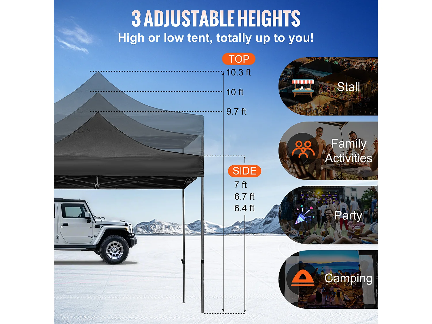 10x10 FT Pop-Up Luifeltent SucceBuy ,Buitengazebo met Zijwanden, Zwart