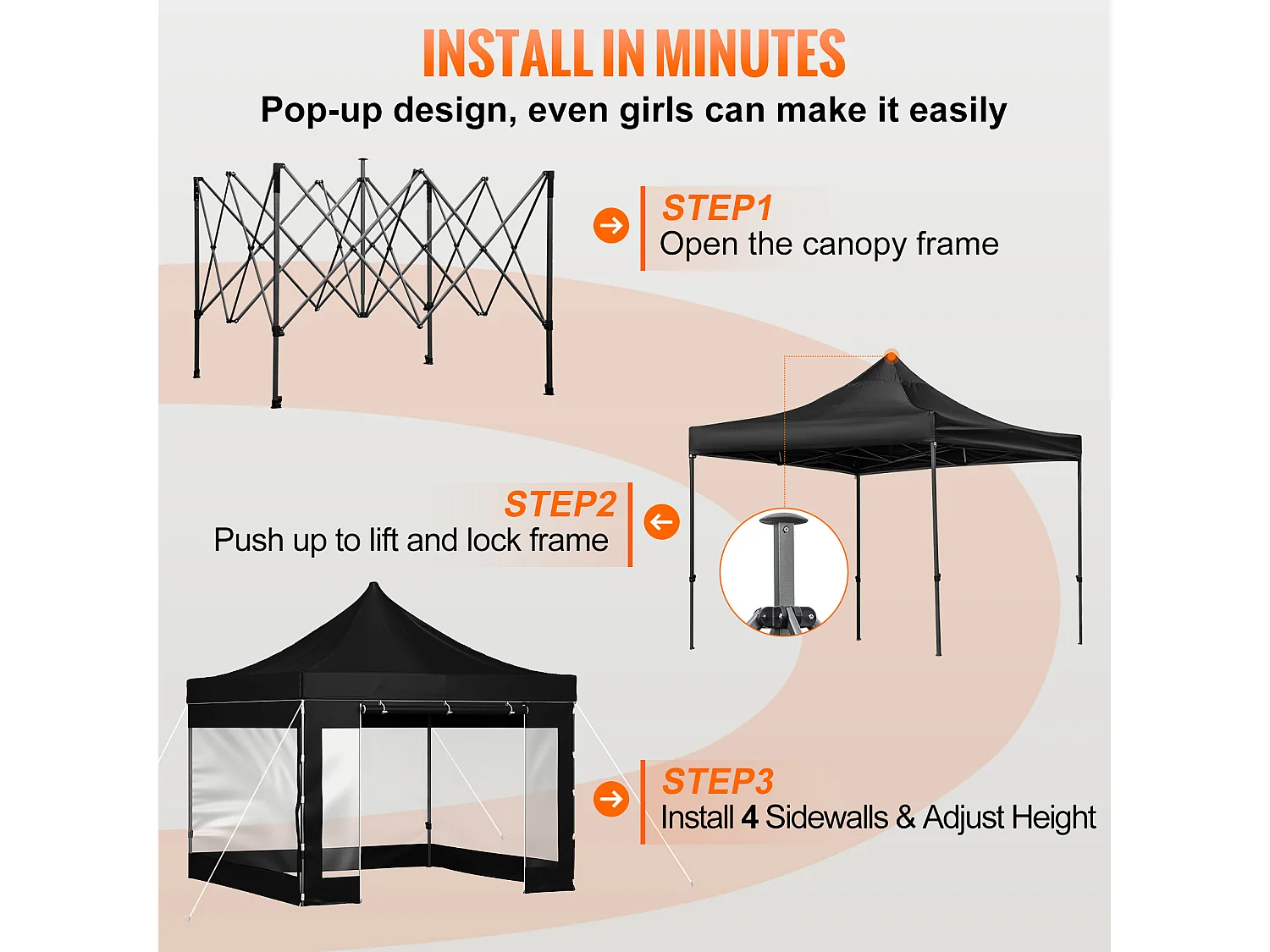 10x10 FT Pop-Up Luifeltent SucceBuy ,Buitengazebo met Zijwanden, Zwart
