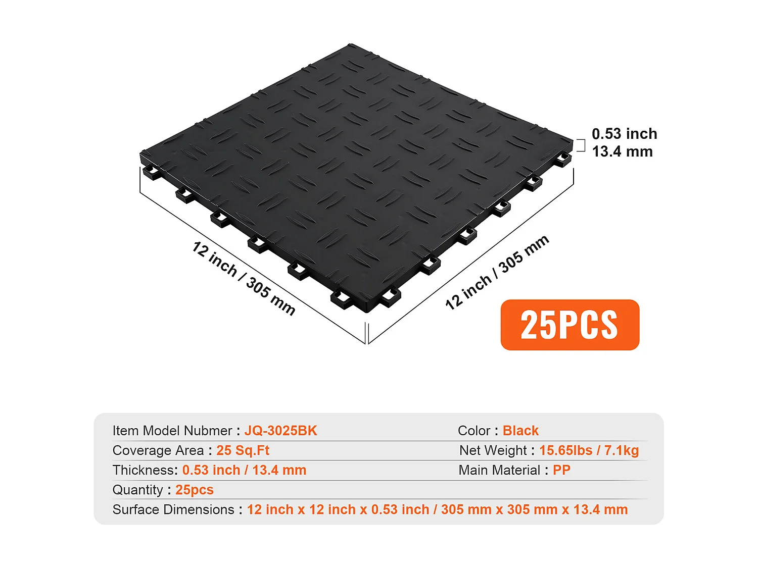 Dalles de Garage SucceBuy Lot de 25 Carreaux de Garage à Emboîter 30.48x30.48 CM Noir