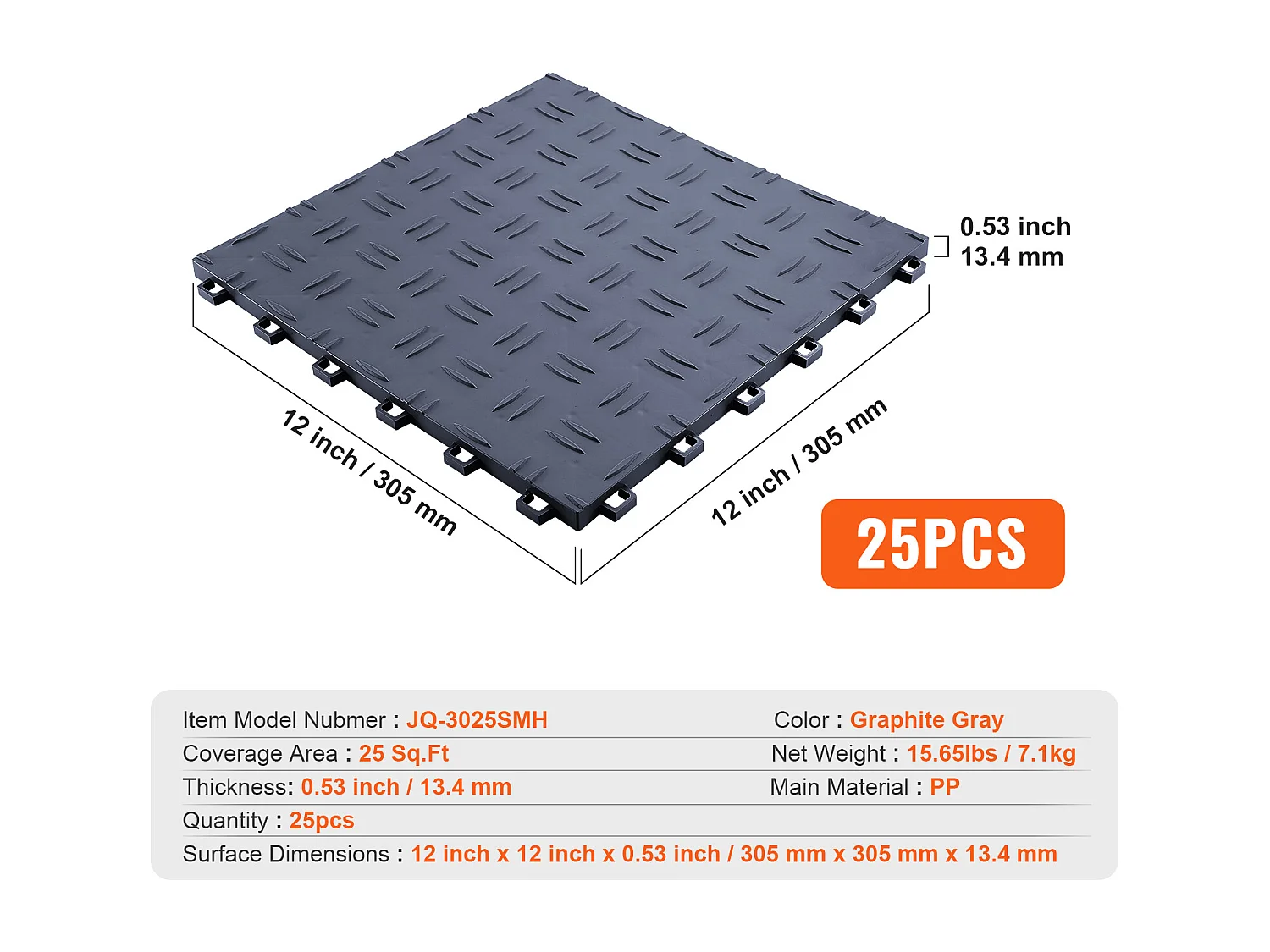 Dalles de Garage SucceBuy Emboîtables 30.48 x 30.48 cm, Paquet de 25, Revêtement de Sol Gris