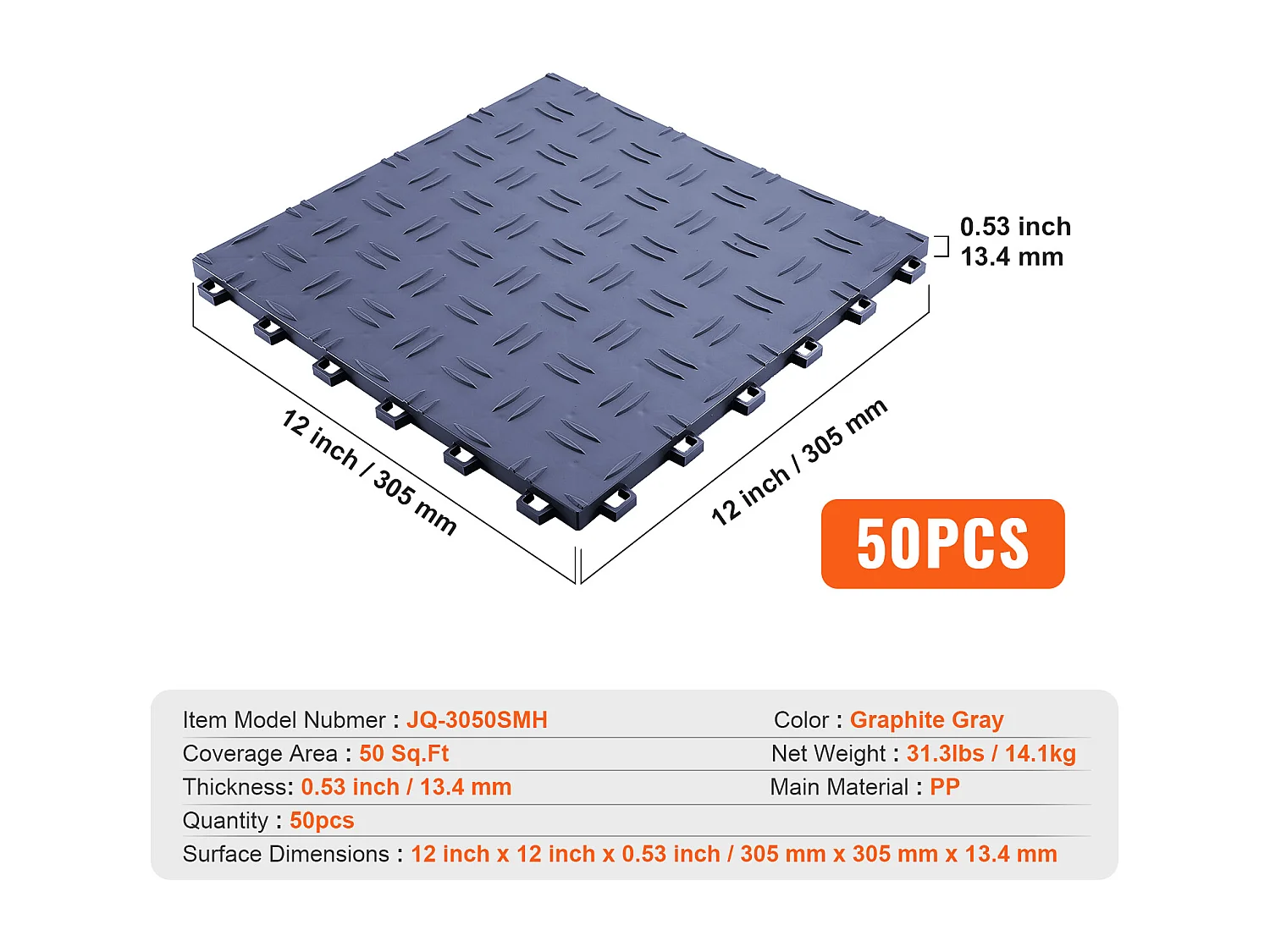 Lot de 50 Carreaux de Sol à Emboîter pour Garage SucceBuy 30.48 x 30.48 CM Noir