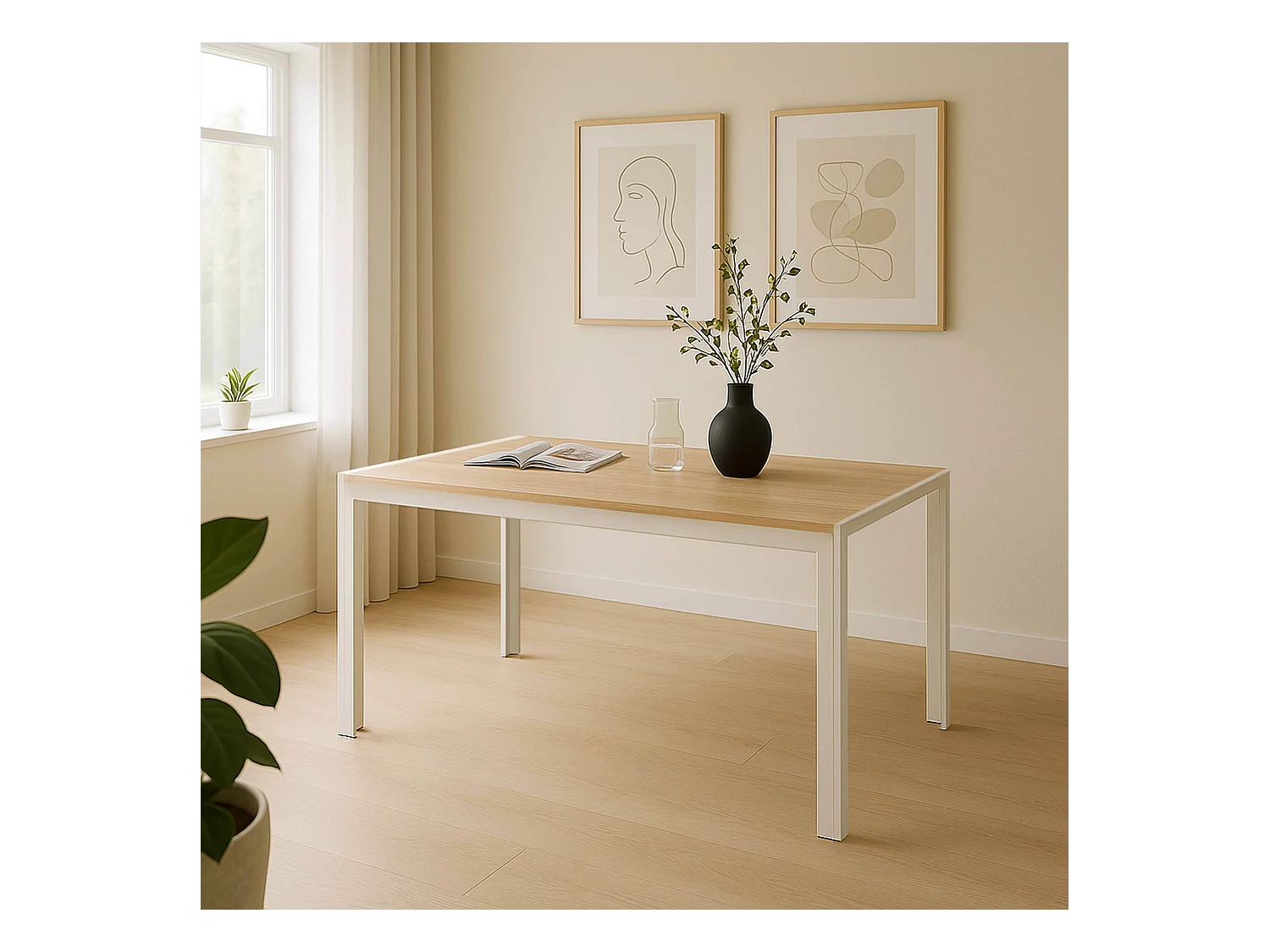 Table à manger rectangulaire en MDF blanc