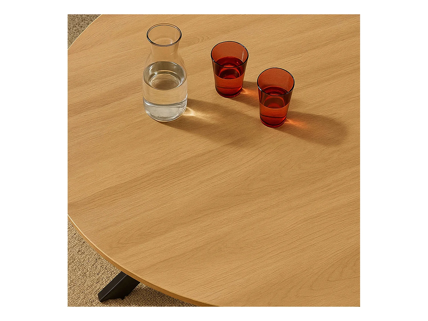 Table à manger ronde en MDF et aluminium noir et bois