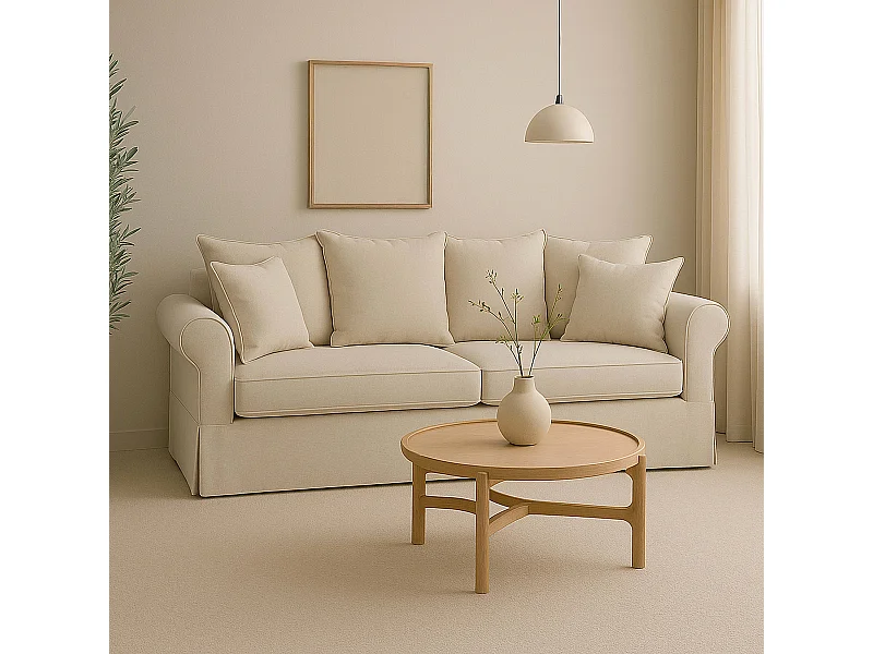 Canapé droit 3 places en polyester écru