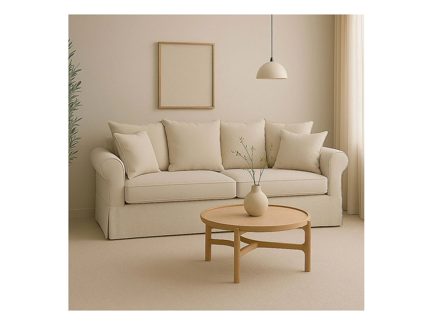 Canapé droit 3 places en polyester écru