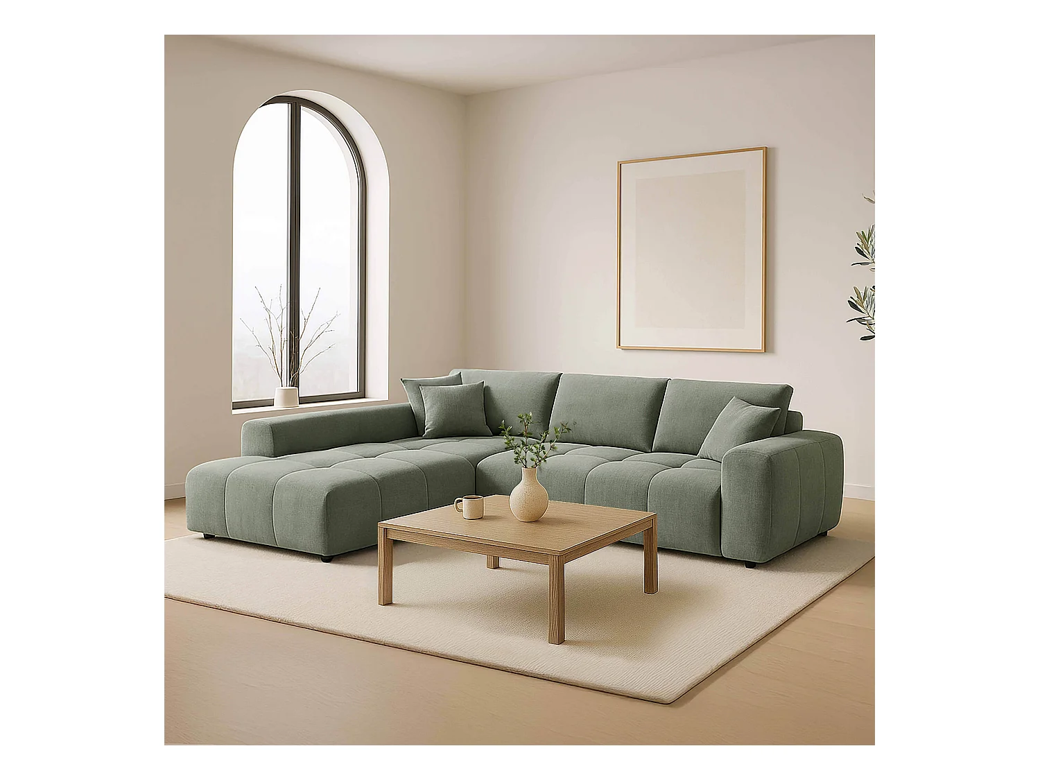 Canapé d'angle gauche en tissu 3 places vert