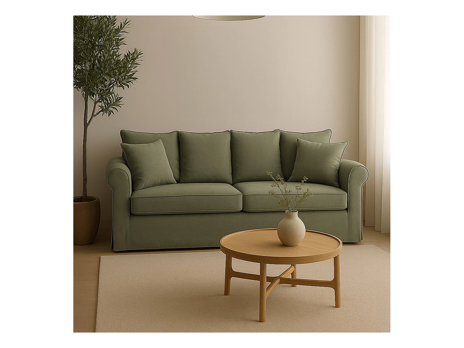 Canapé droit 3 places en polyester gris clair