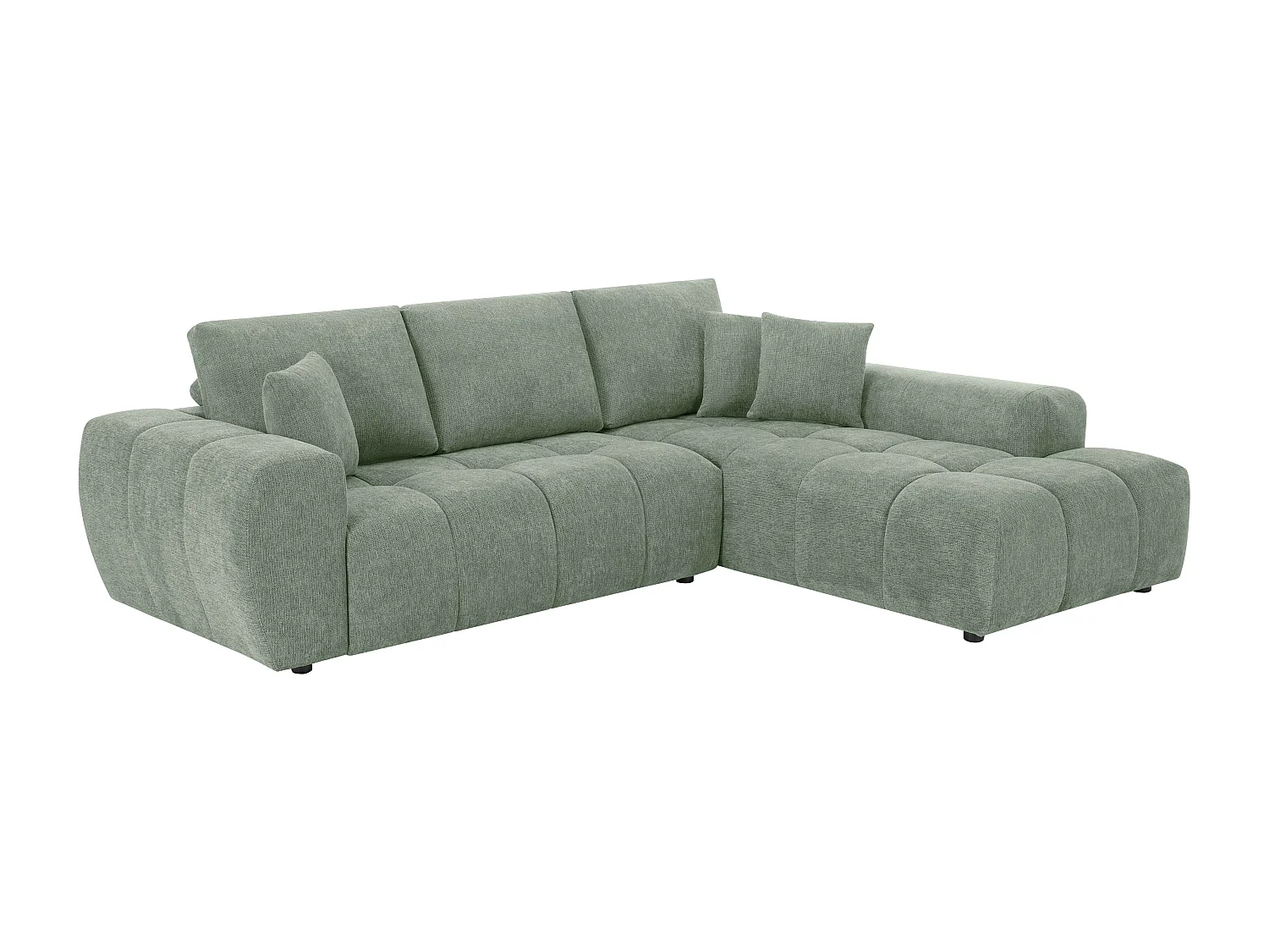 Hoekbank met chaise longue rechts in groene 3-zitsstof L 270 cm