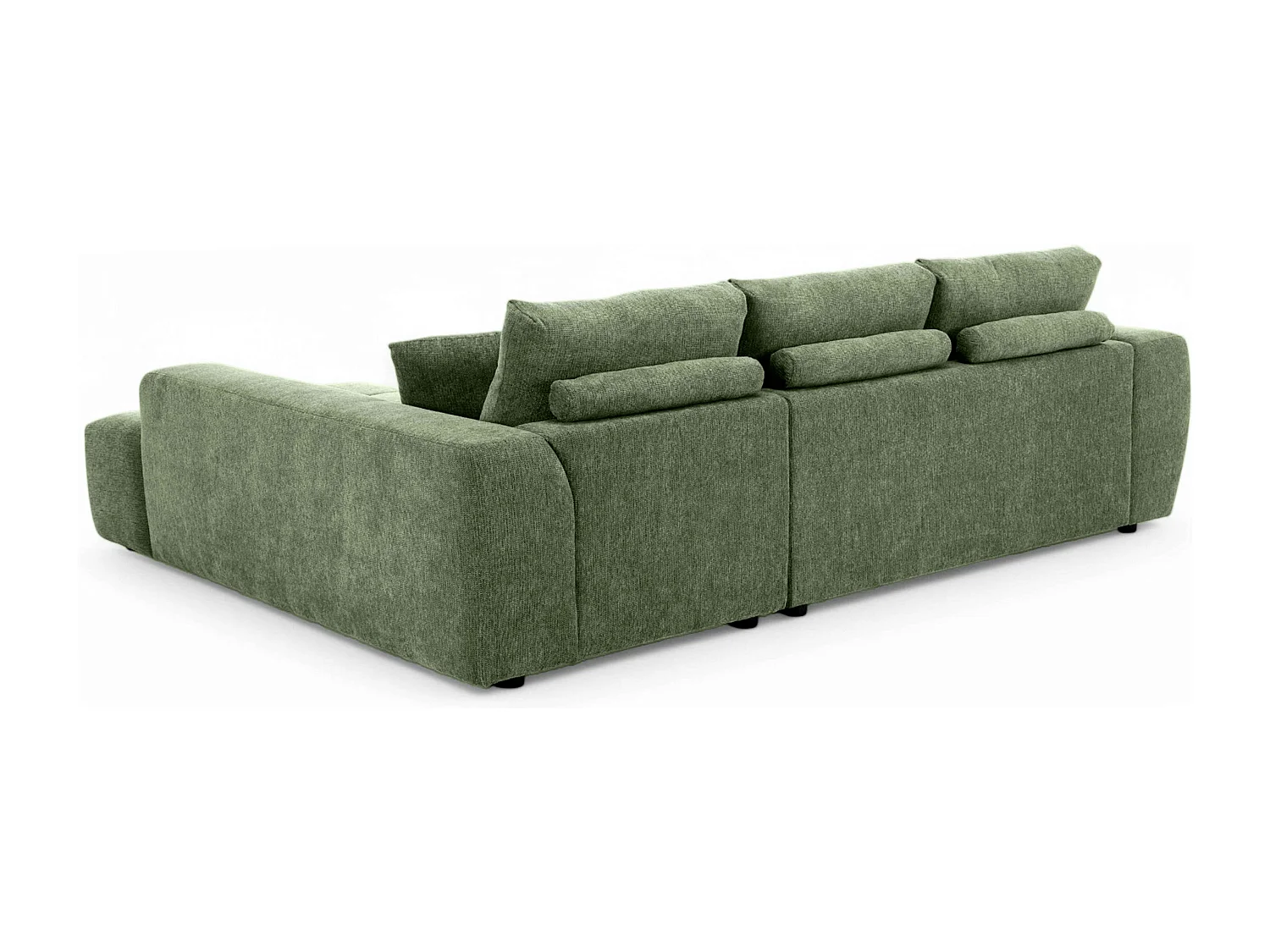 Hoekbank met chaise longue rechts in groene 3-zitsstof L 270 cm