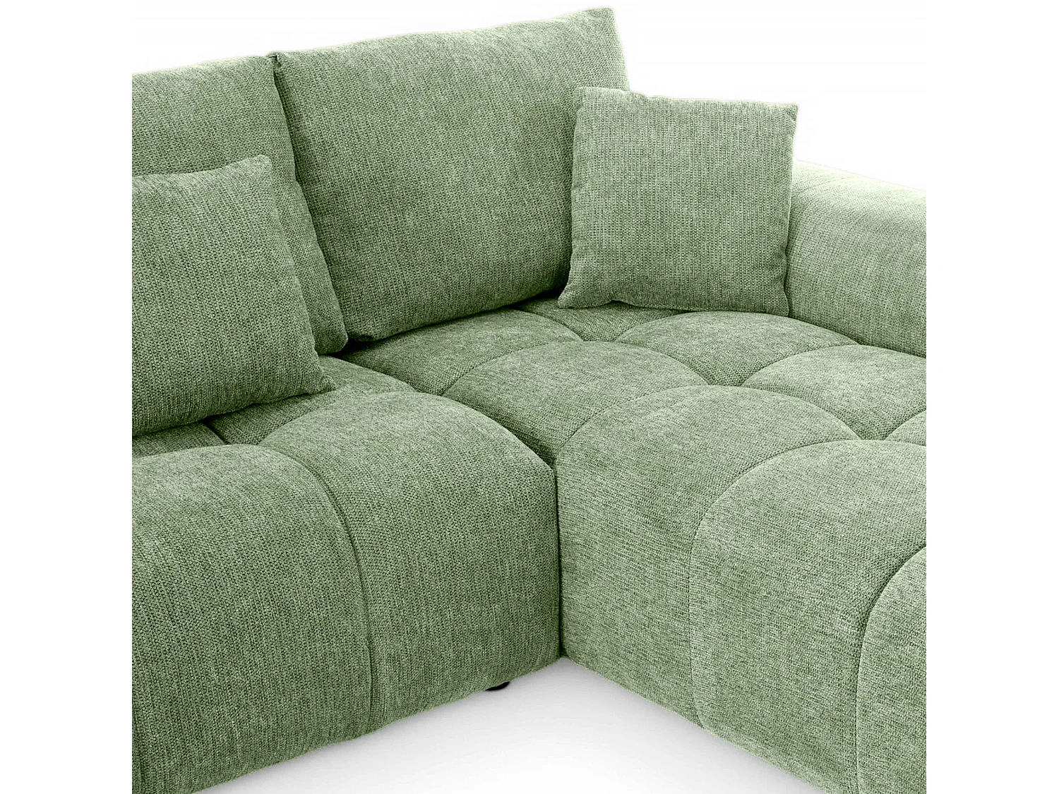 Hoekbank met chaise longue rechts in groene 3-zitsstof L 270 cm