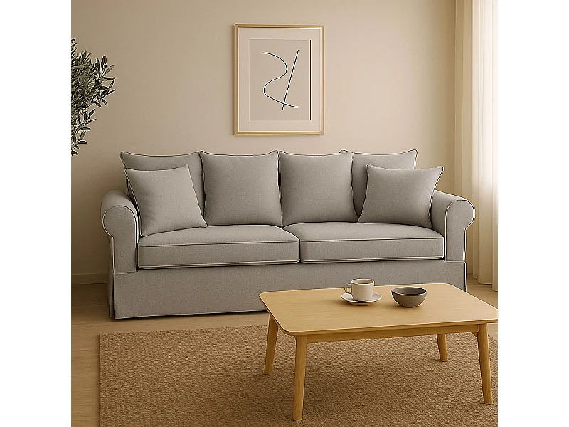 Canapé droit 3 places en polyester gris clair